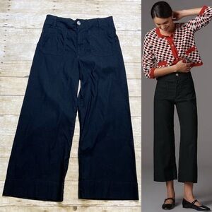 Anthropologie Maeve Black The Colette Wide Leg Crop High Waist Pants